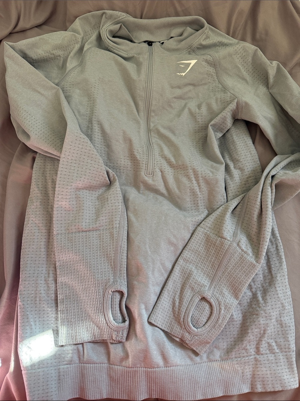Gymshark Light Gray Half-Zip Utility Pullover with Thumbholes